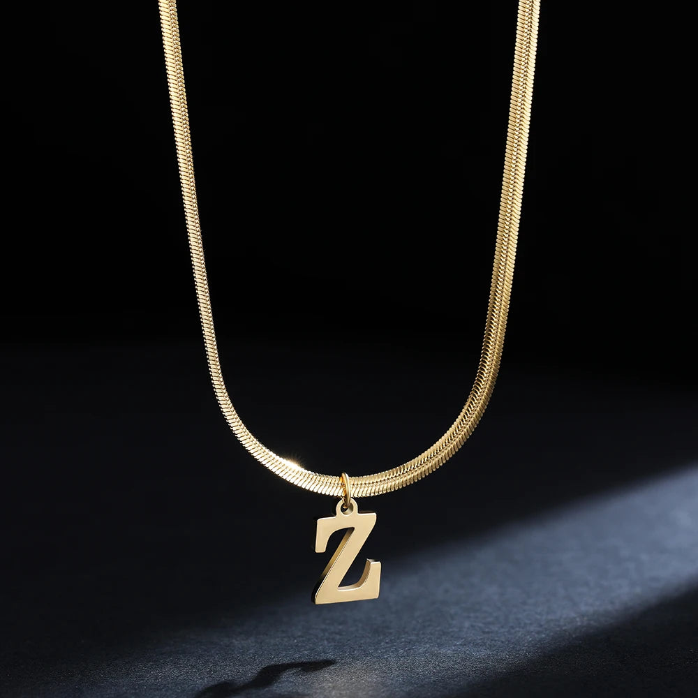 Collier alphabet doré - Initiale AZ - Chaîne serpent en acier inoxydable