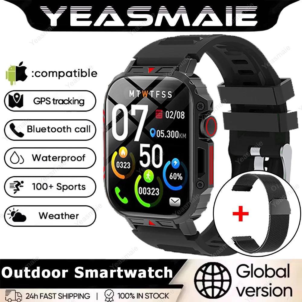 Military Smart Watch 2025 - Health Monitor Bluetooth Call IP68 Waterproof Fitness