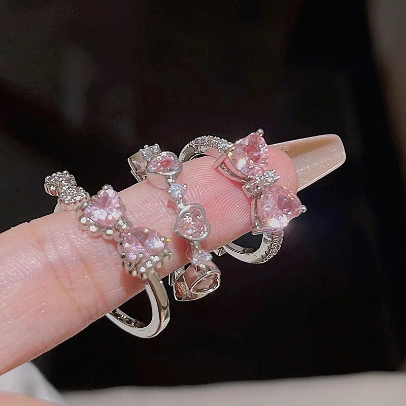 Fairy Crown Ring Set - 2pcs Sparkling Crystal Adjustable Rings