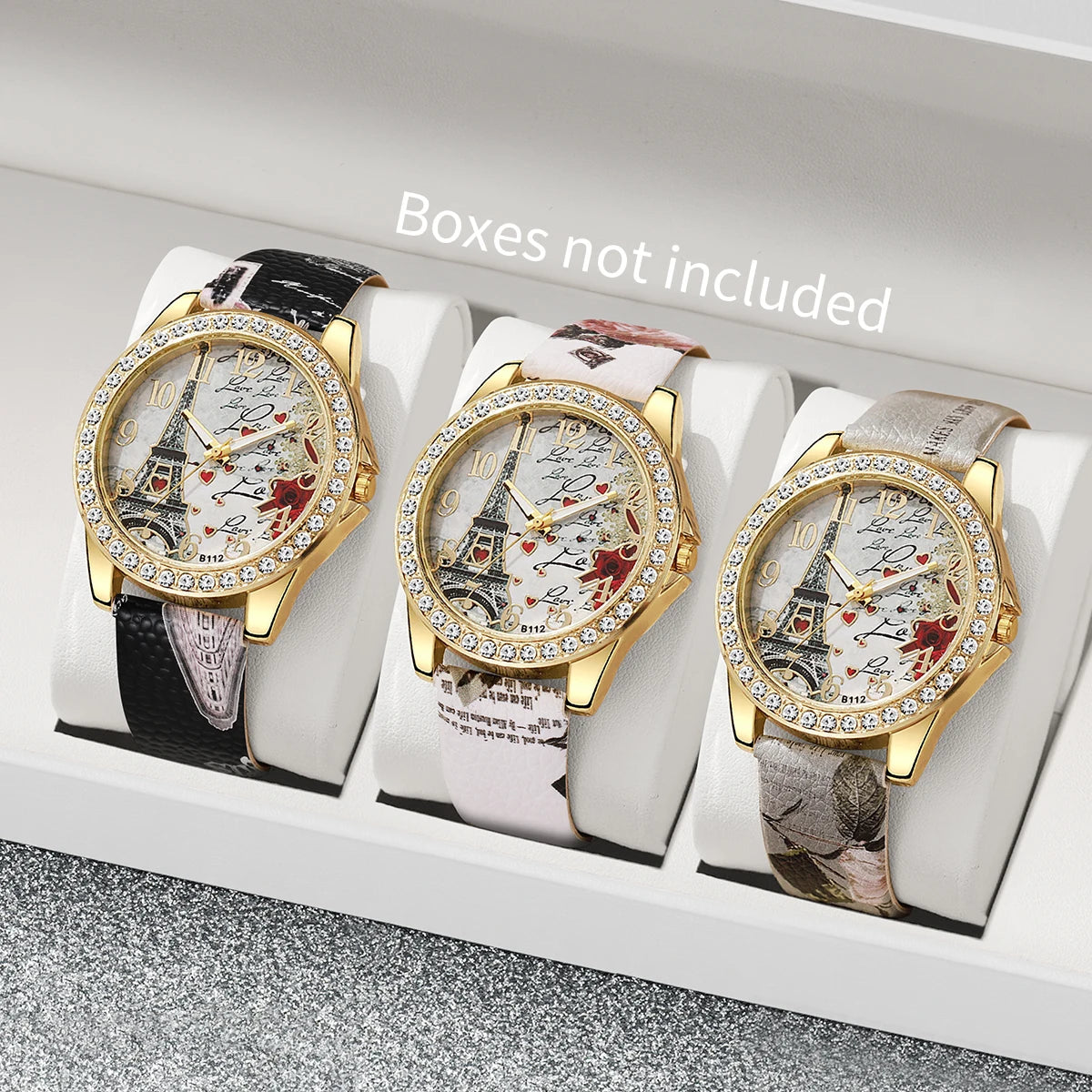 Women's Watch Set - 3/4/5pcs Rhinestone Flower Leather Band Watches