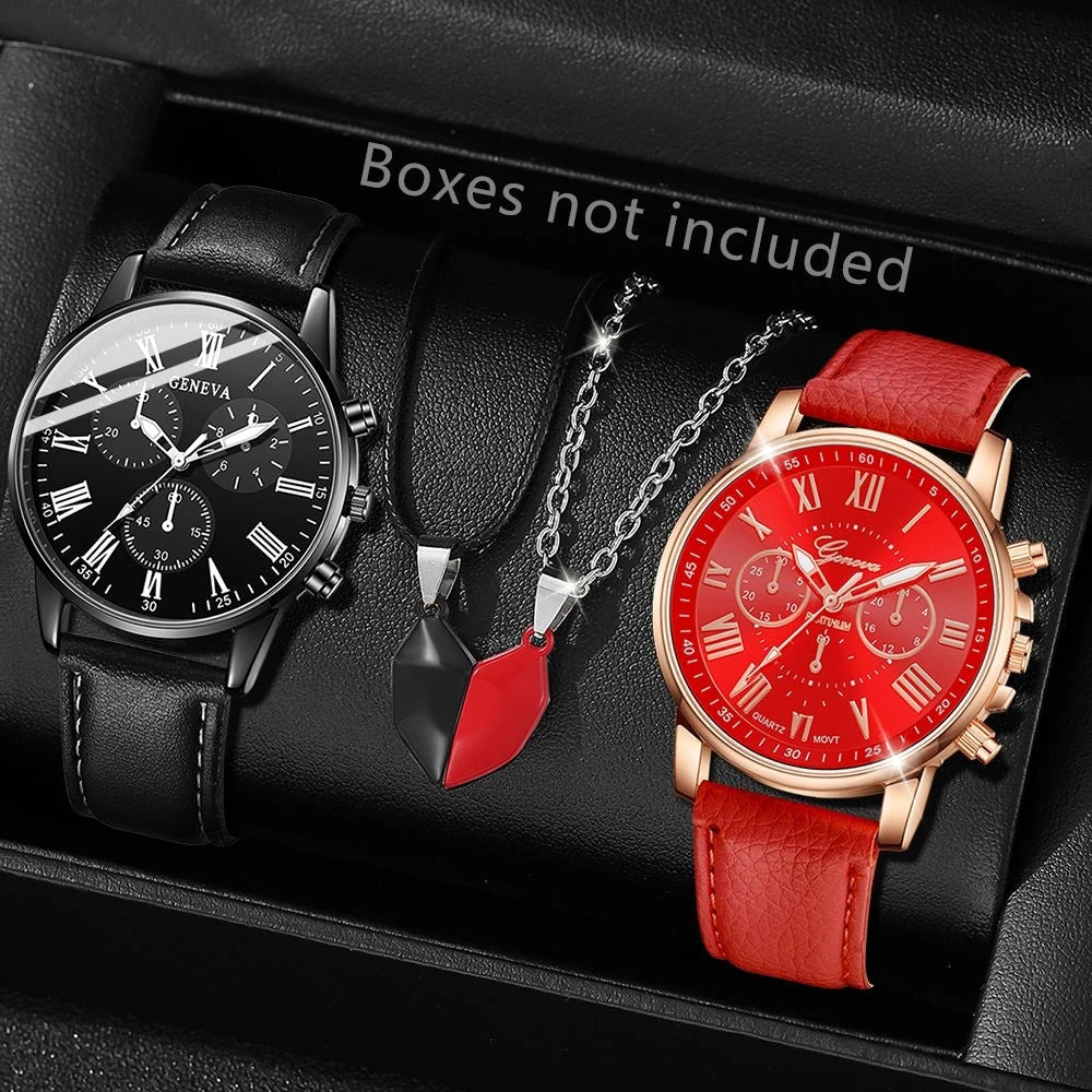 Couple Watch Set - 2pcs Fashion Leather Quartz Wristwatches