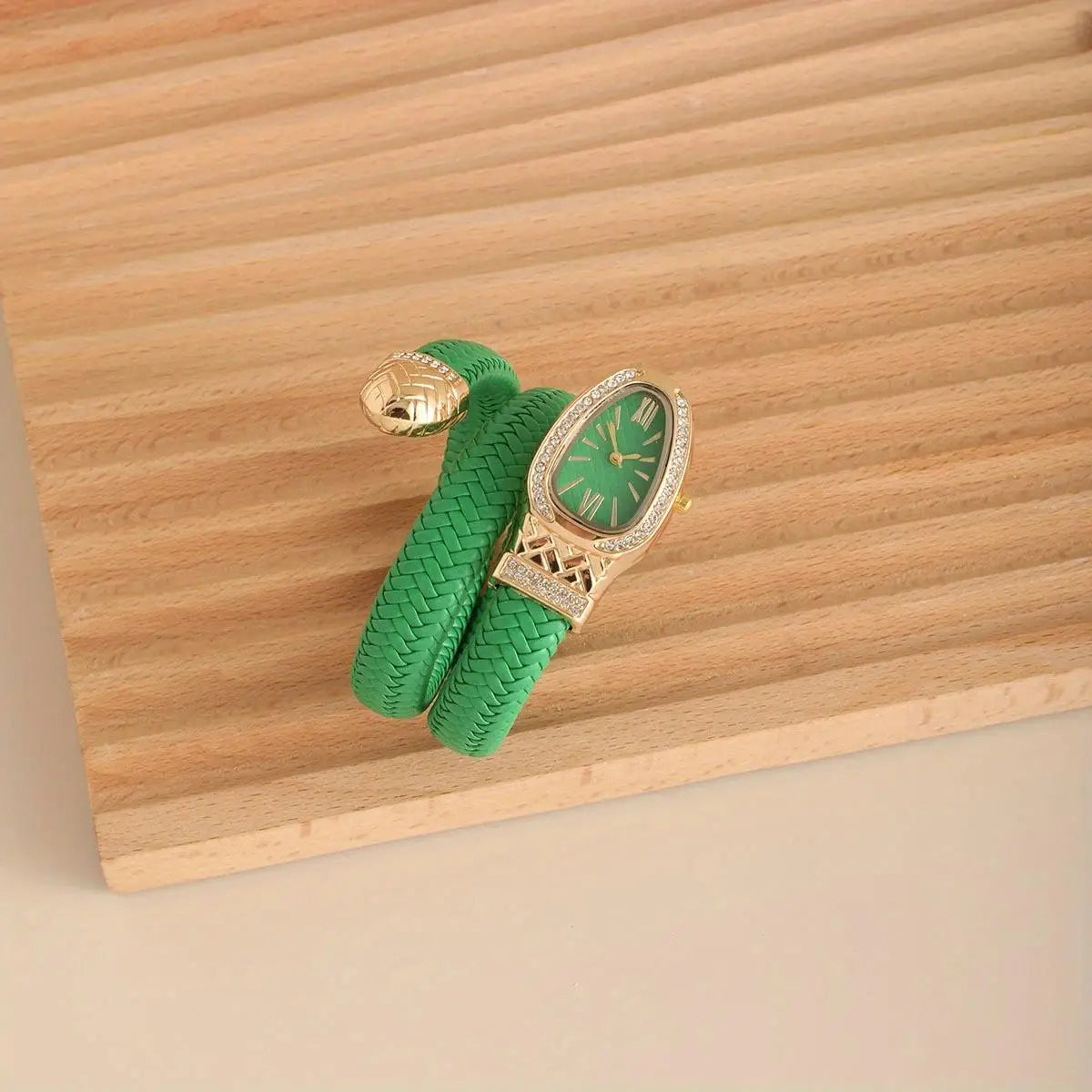 Montre serpent pour femme - Montre à quartz de luxe avec cadran romain orné de strass
