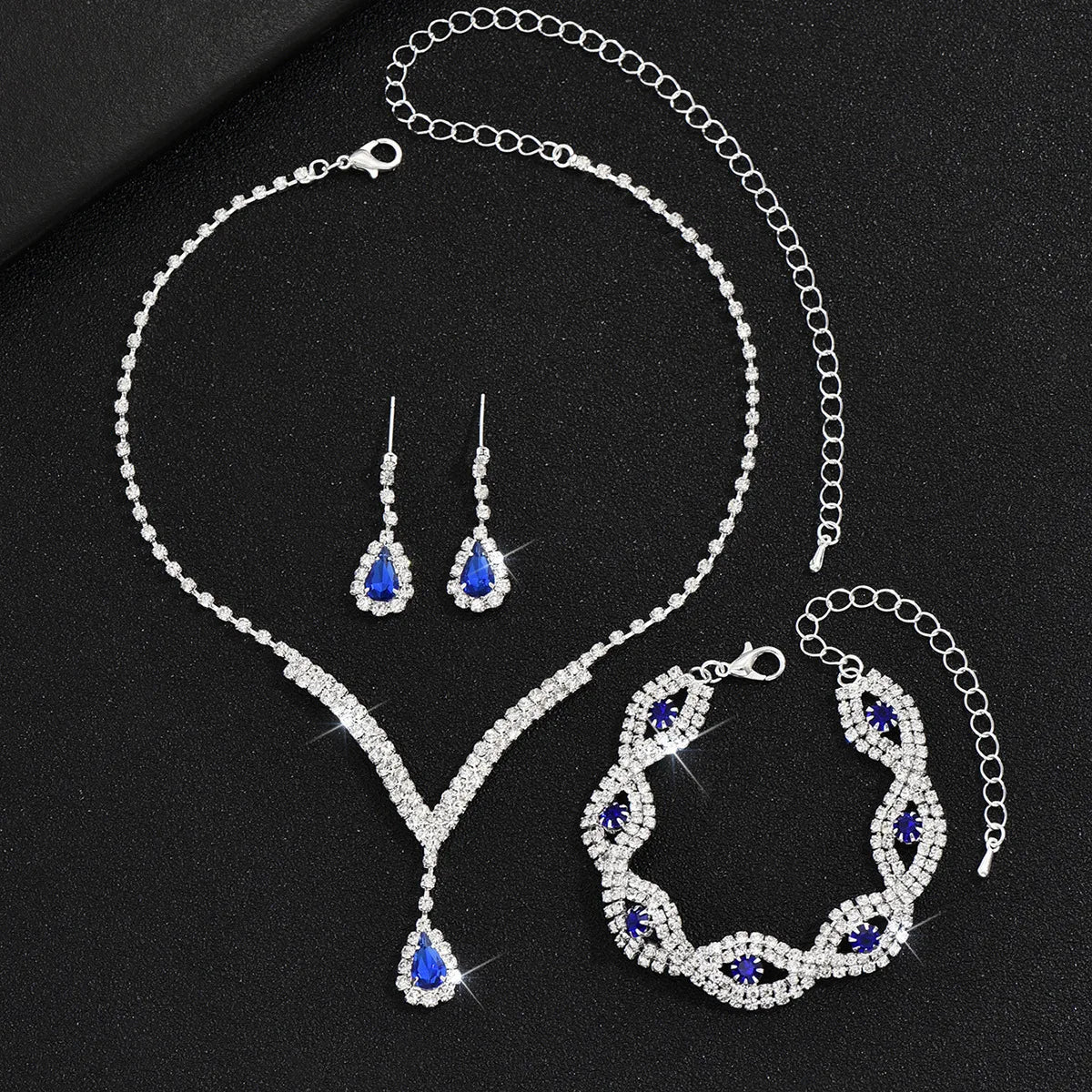 Jewelry Set - 3pcs Luxury Rhinestone Bride Black Crystal Wedding Set