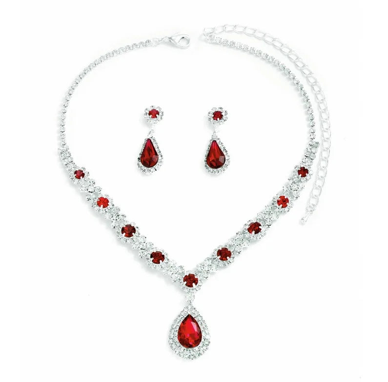 Jewelry Set - 3pcs Crystal Droplet Necklace Earrings Wedding Set