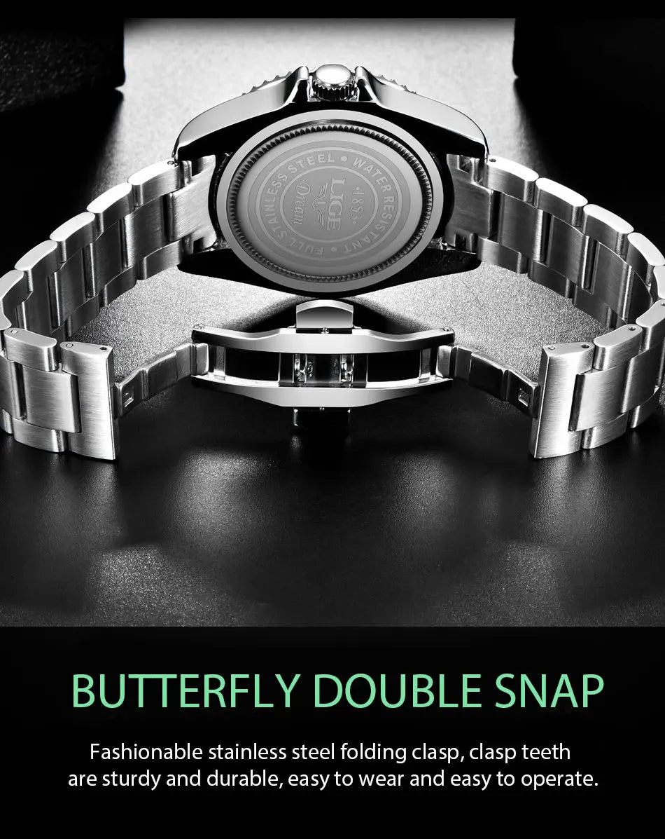 ساعة LIGE الفاخرة ذات العلامة التجارية الأعلى للرجال مقاومة للماء حتى 30ATM مع تاريخ وساعة رياضية للرجال كوارتز ساعة يد Relogio Masculino