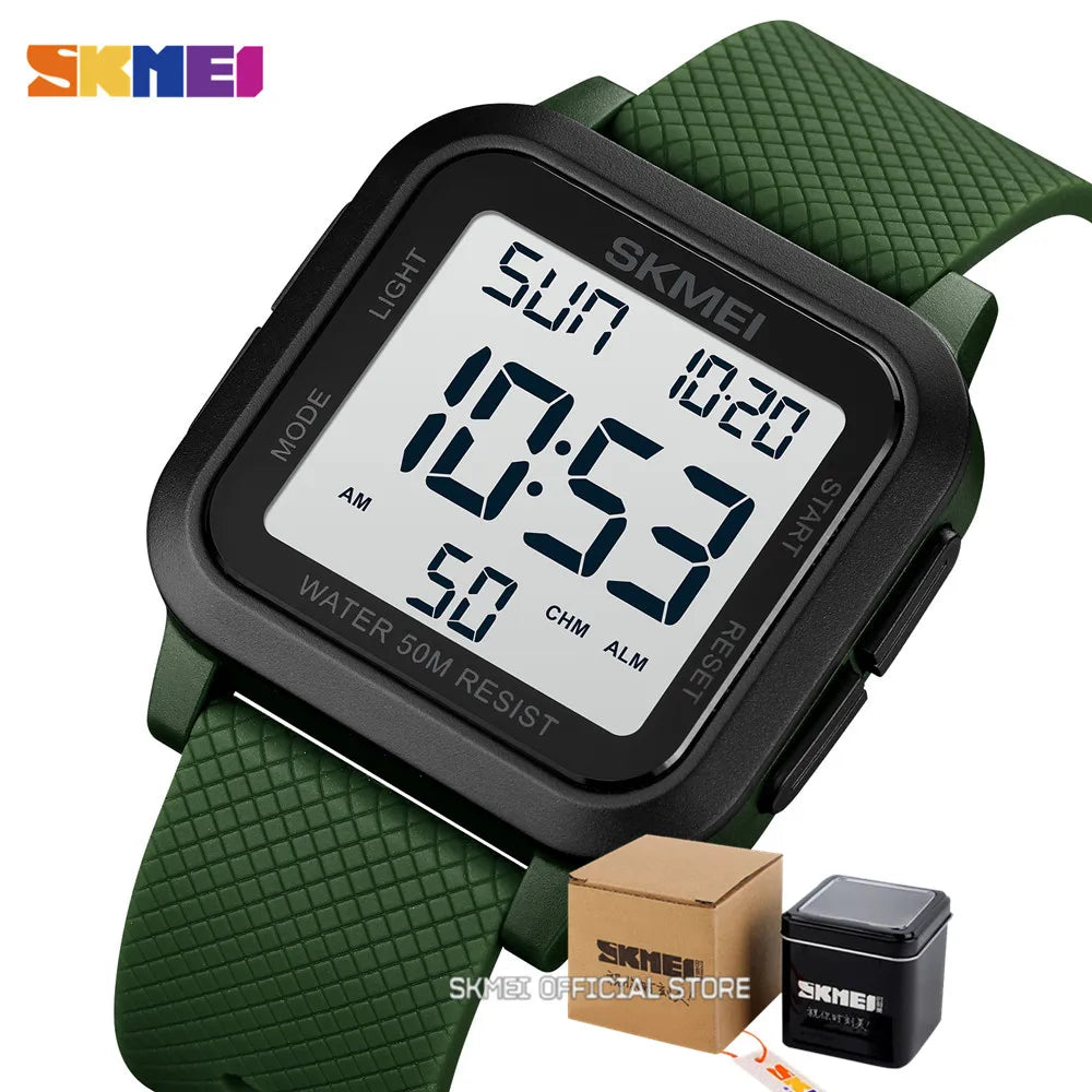 Montre de sport outdoor SKMEI pour homme, alarme, chronographe, étanche 5 bar, style militaire, affichage LED, résistante aux chocs, montre numérique, reloj hombre