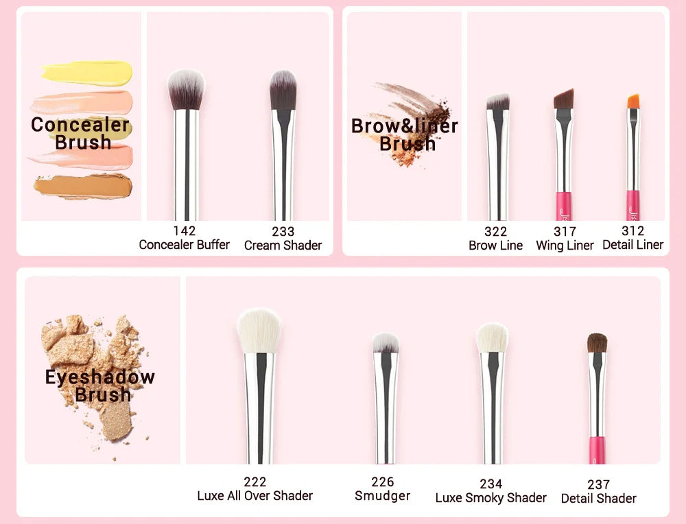 Ensemble de 25 pinceaux de maquillage Jessup - Pinceaux professionnels naturels et synthétiques