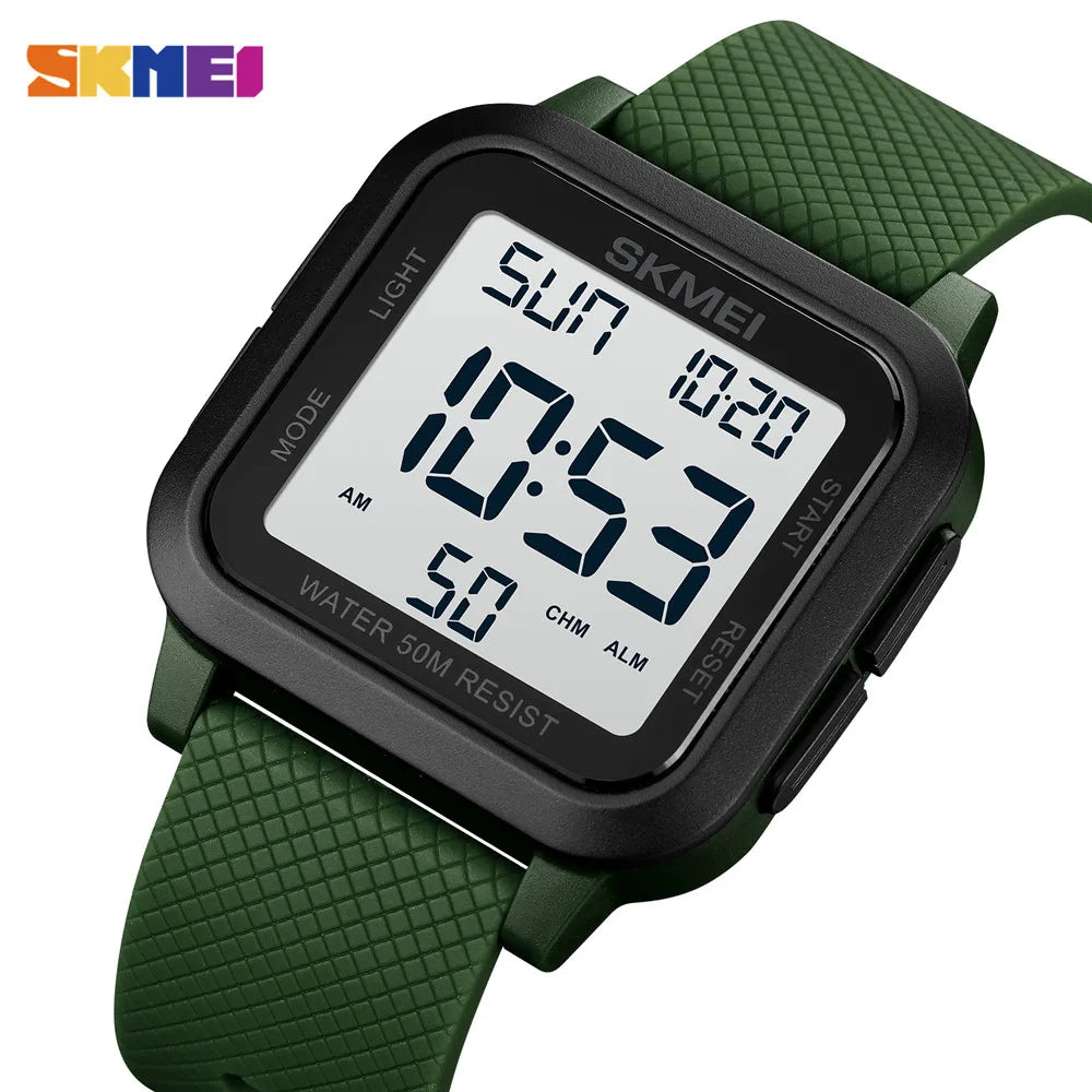 Montre de sport outdoor SKMEI pour homme, alarme, chronographe, étanche 5 bar, style militaire, affichage LED, résistante aux chocs, montre numérique, reloj hombre