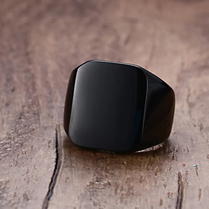 Chevalière pour homme - Vnox 12,5 mm, anneau carré en acier inoxydable noir