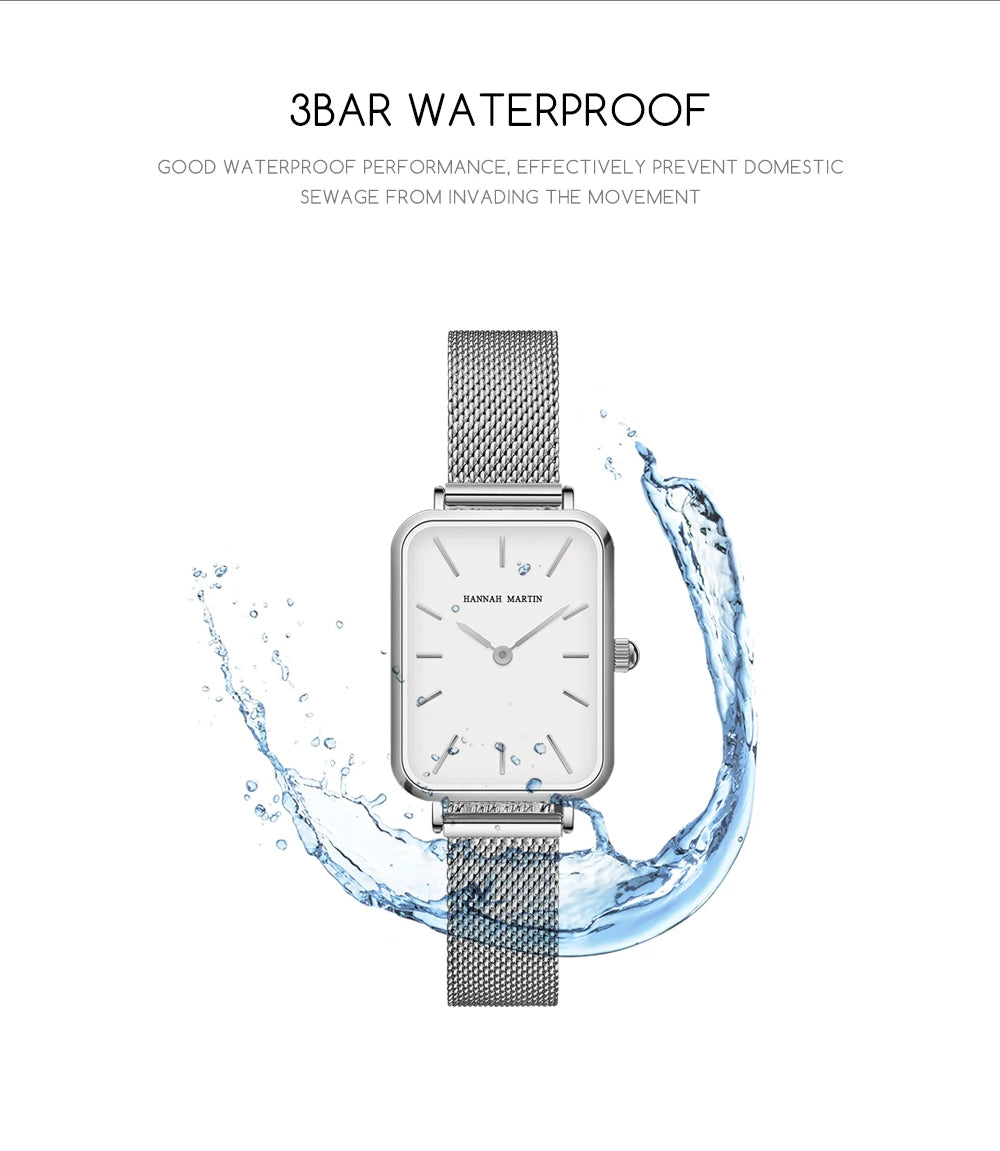 ساعة نسائية - ساعة كوارتز مستطيلة بسوار شبكي نورديك