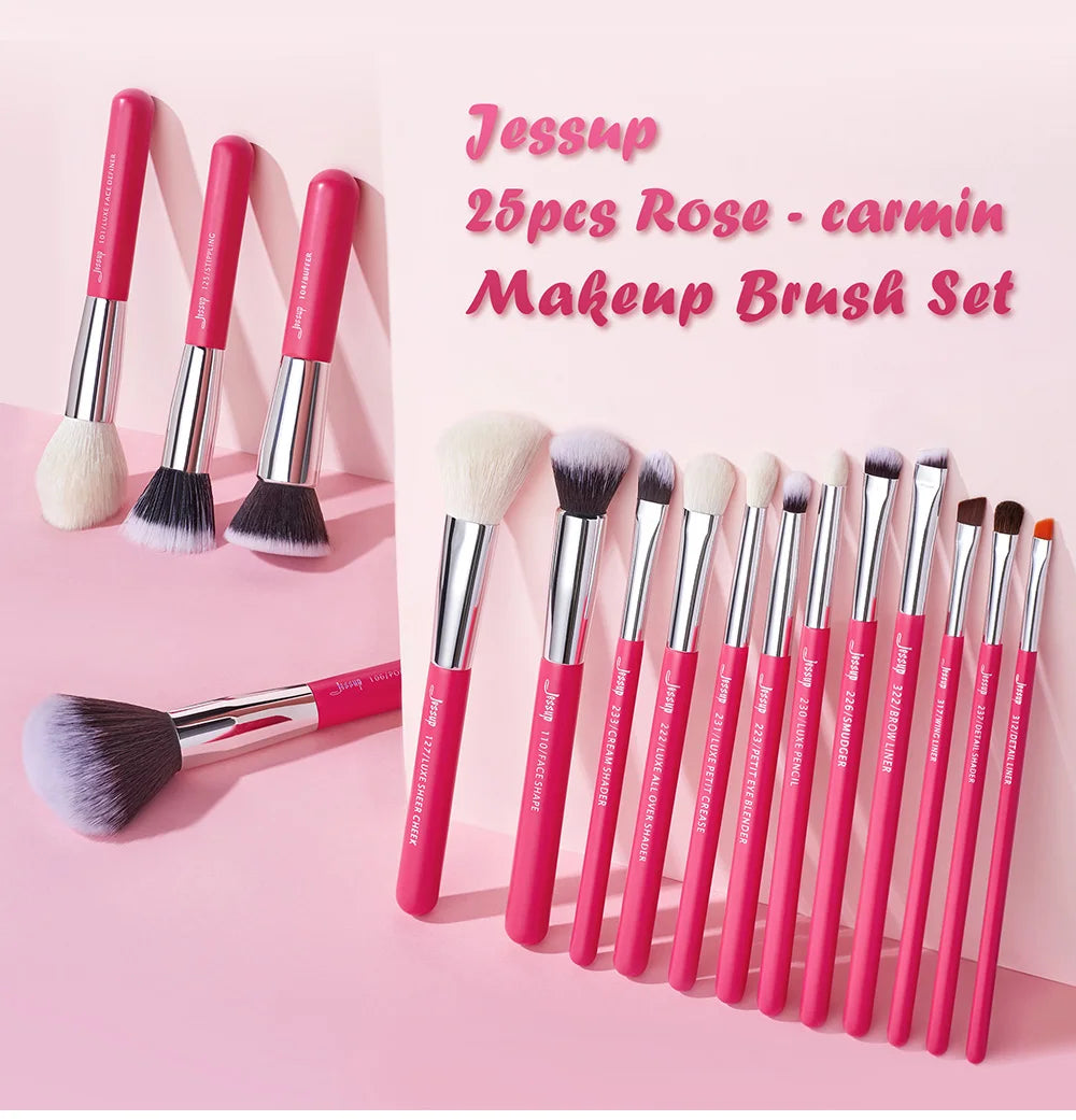 Ensemble de 25 pinceaux de maquillage Jessup - Pinceaux professionnels naturels et synthétiques
