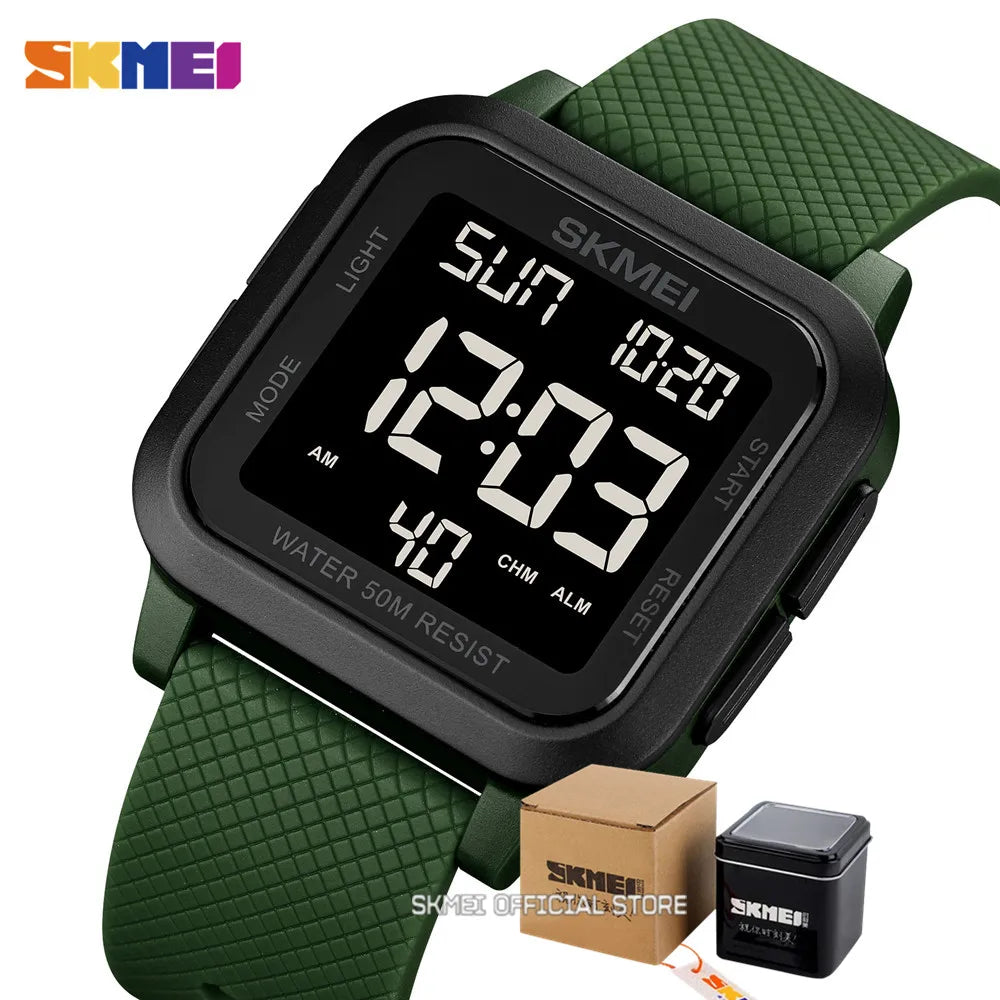 Montre de sport outdoor SKMEI pour homme, alarme, chronographe, étanche 5 bar, style militaire, affichage LED, résistante aux chocs, montre numérique, reloj hombre