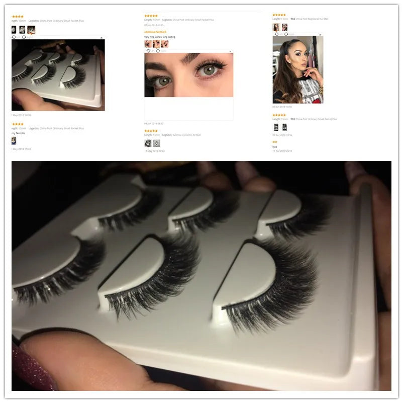 Faux cils 3D en vison - Extensions de cils naturelles et douces (10 boîtes)