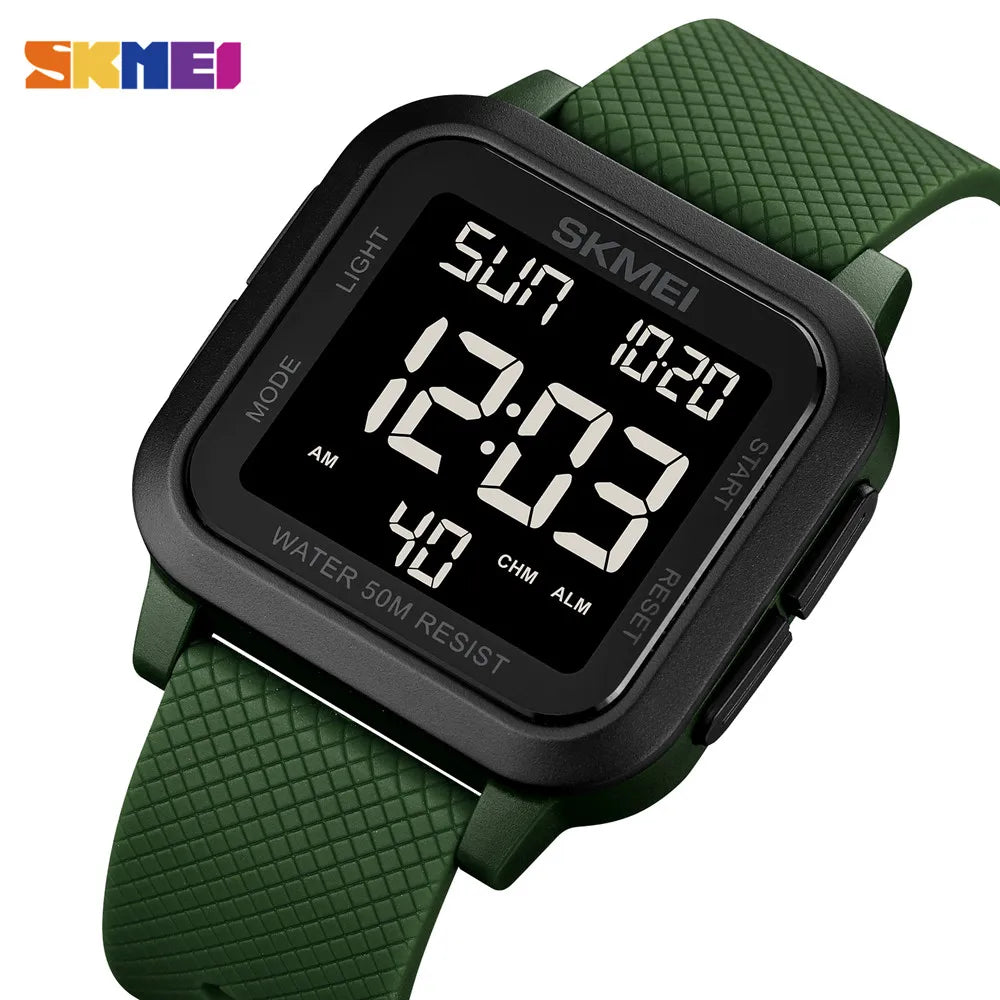 Montre de sport outdoor SKMEI pour homme, alarme, chronographe, étanche 5 bar, style militaire, affichage LED, résistante aux chocs, montre numérique, reloj hombre