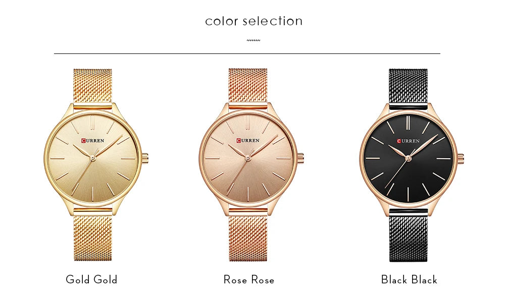 ساعة CURREN النسائية - ساعة كوارتز فاخرة بمينا غير لامع وحزام شبكي