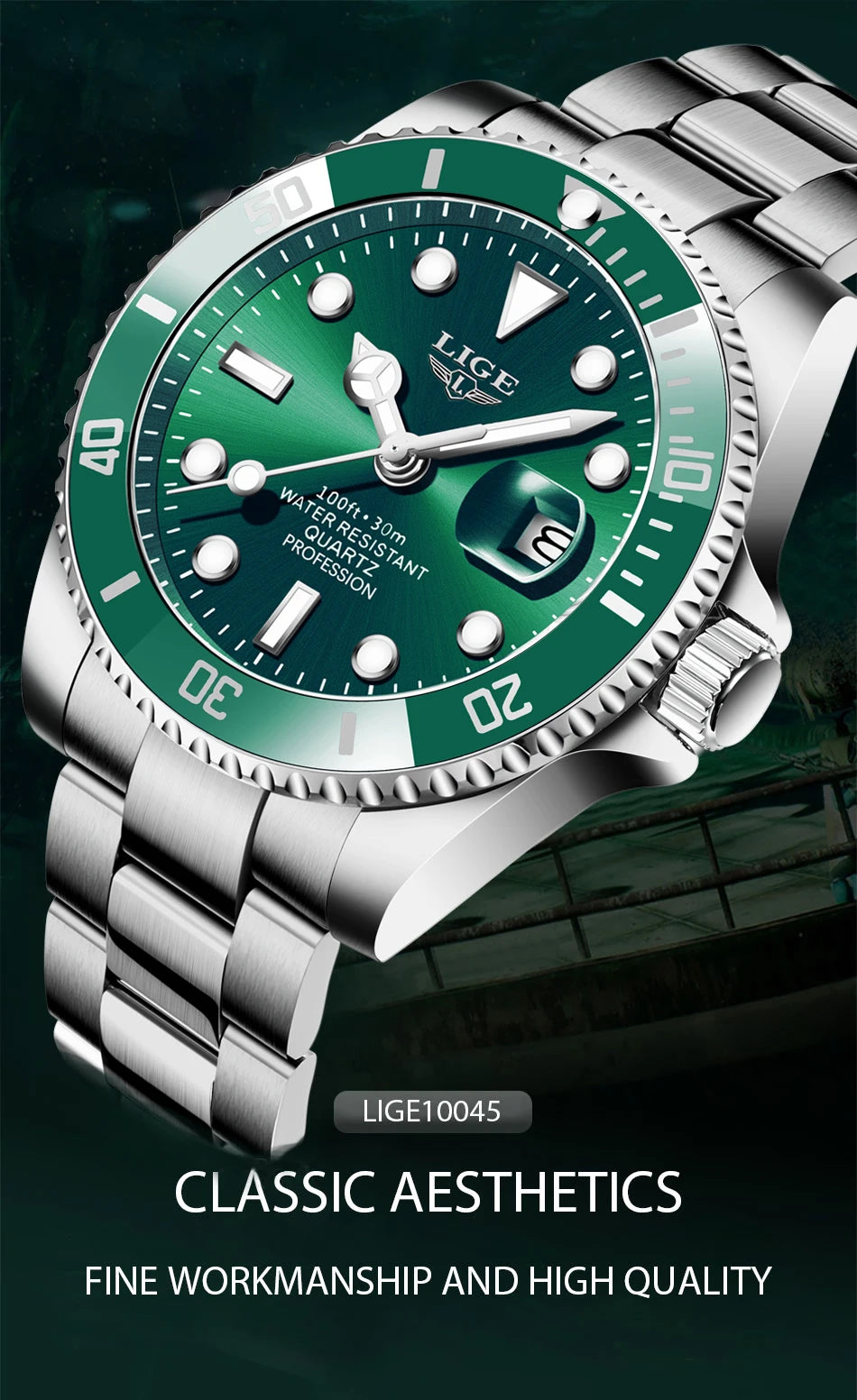 ساعة LIGE الفاخرة ذات العلامة التجارية الأعلى للرجال مقاومة للماء حتى 30ATM مع تاريخ وساعة رياضية للرجال كوارتز ساعة يد Relogio Masculino