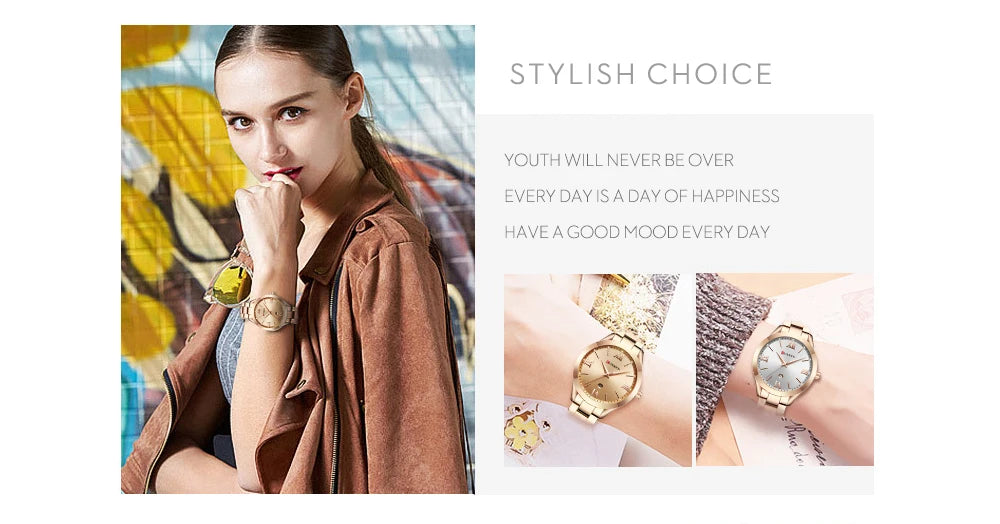 Montre CURREN en or - Montre bracelet en acier pour femme 9007