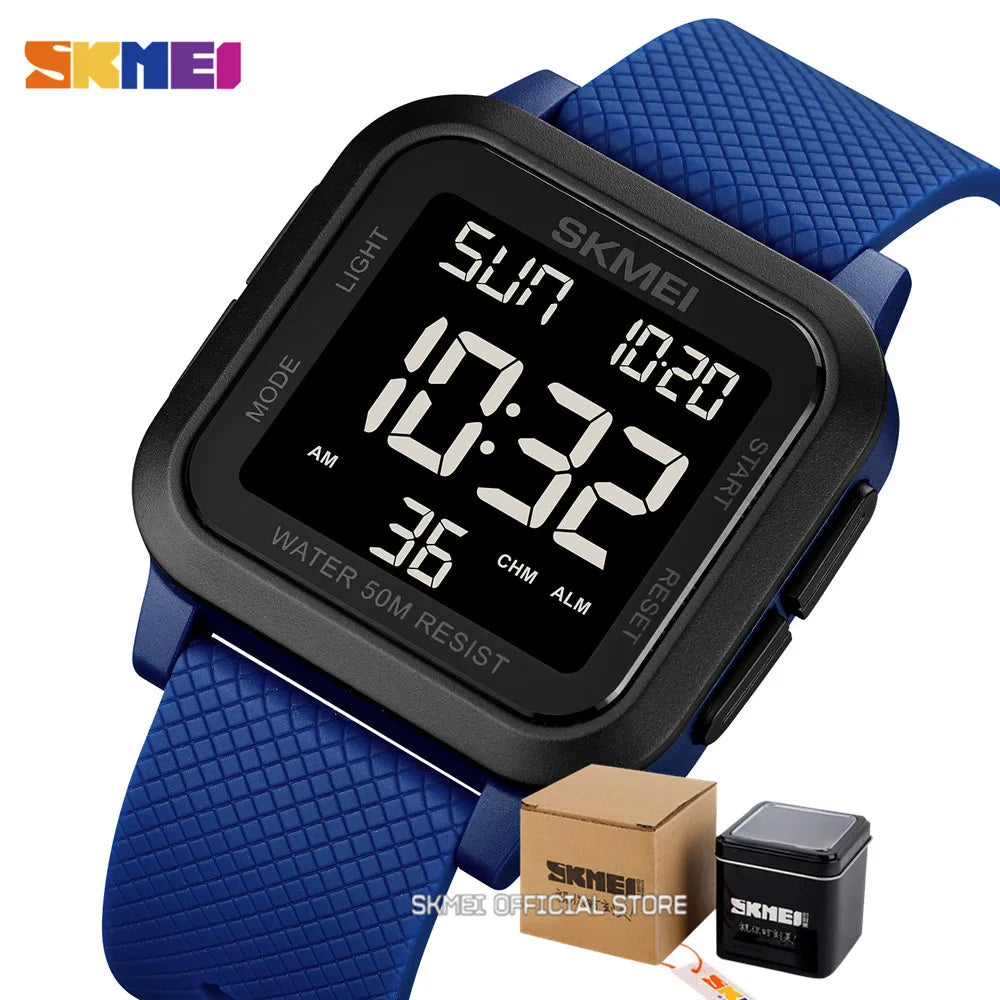 Montre de sport outdoor SKMEI pour homme, alarme, chronographe, étanche 5 bar, style militaire, affichage LED, résistante aux chocs, montre numérique, reloj hombre