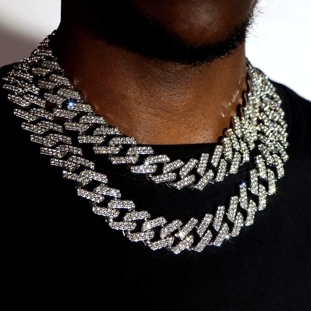 Collier à chaîne cubaine - Ras-de-cou punk hip-hop orné de strass