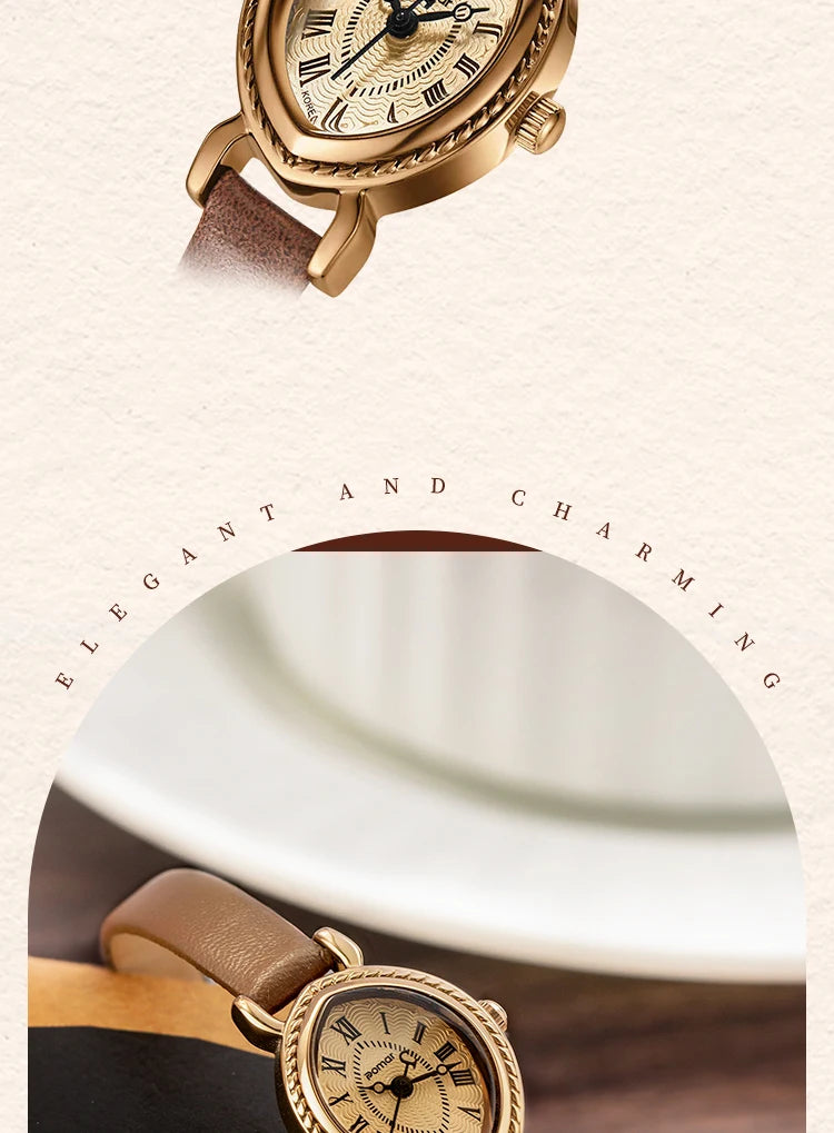 ساعة نسائية - ساعة كوارتز عتيقة مقاومة للماء من Lucky Goddess