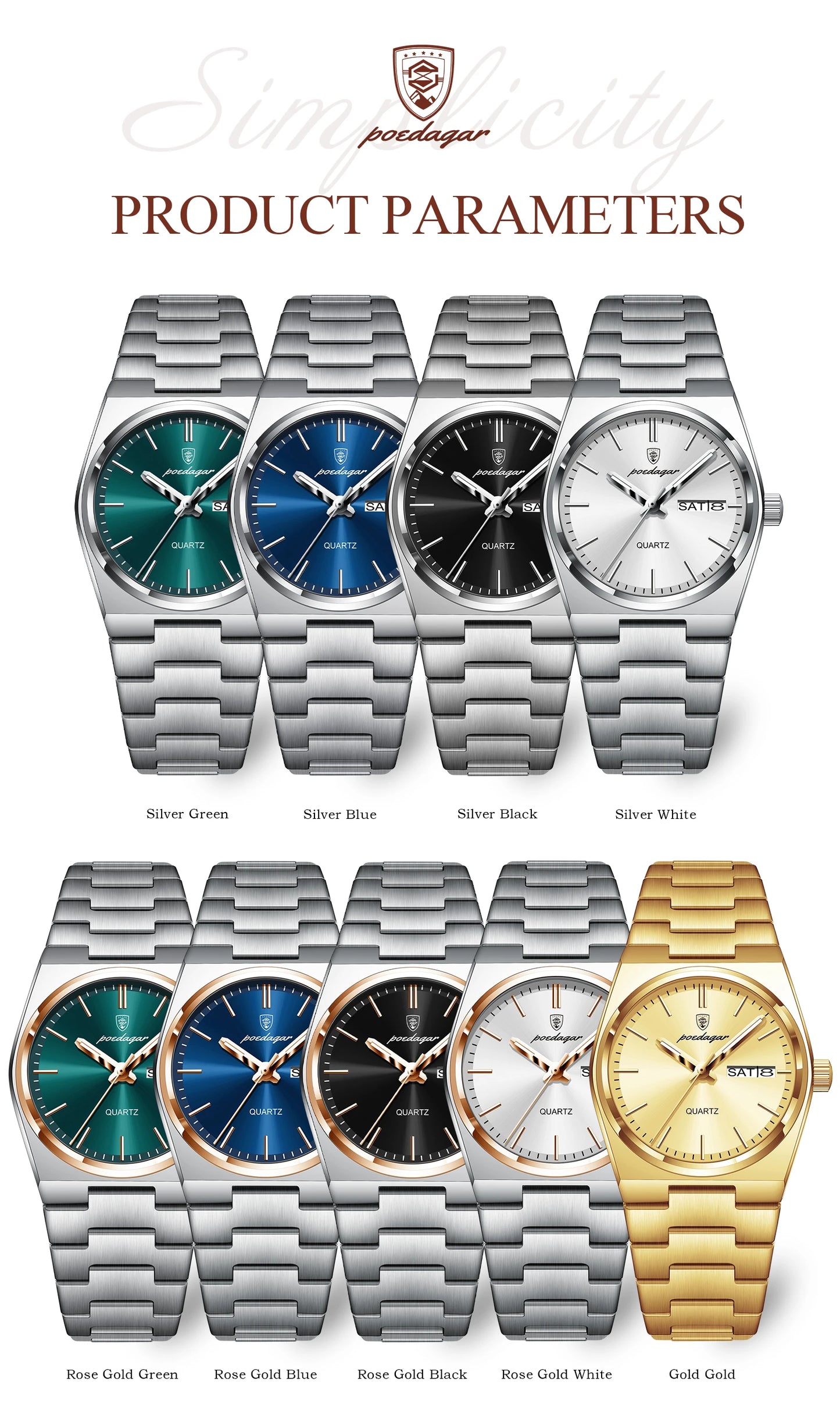 Montre femme POEDAGAR - Montre à quartz professionnelle, étanche et lumineuse