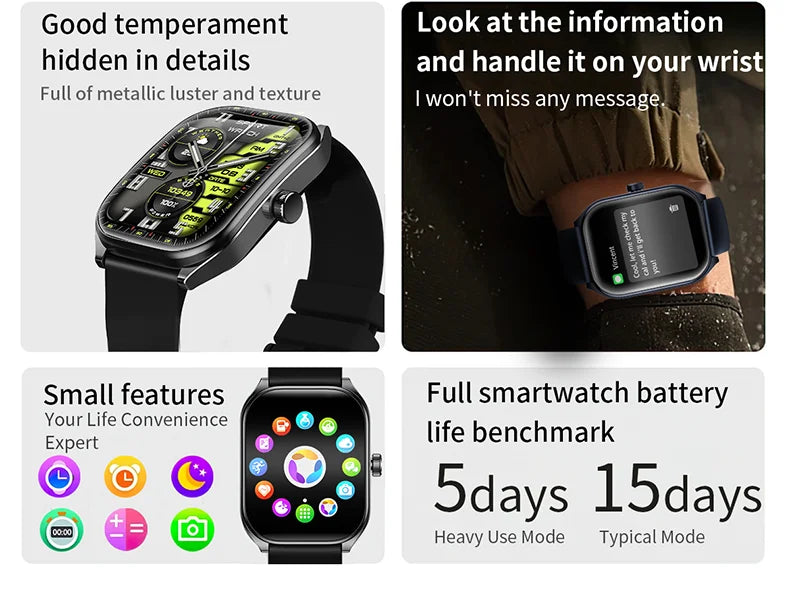 KHwatch Smart Watch - 2.01" Curved Screen Bluetooth Call IP68 Waterproof
