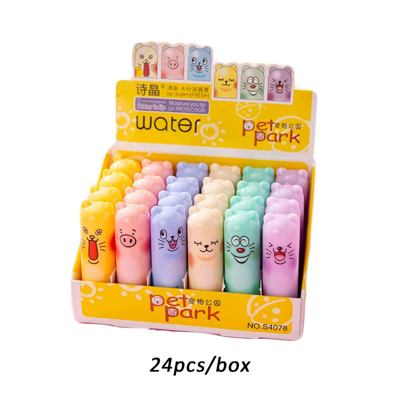 مجموعة مرطب شفاه لطيفة على شكل زجاجة - 24 قطعة مرطبة للشفاه بنكهات مختلفة