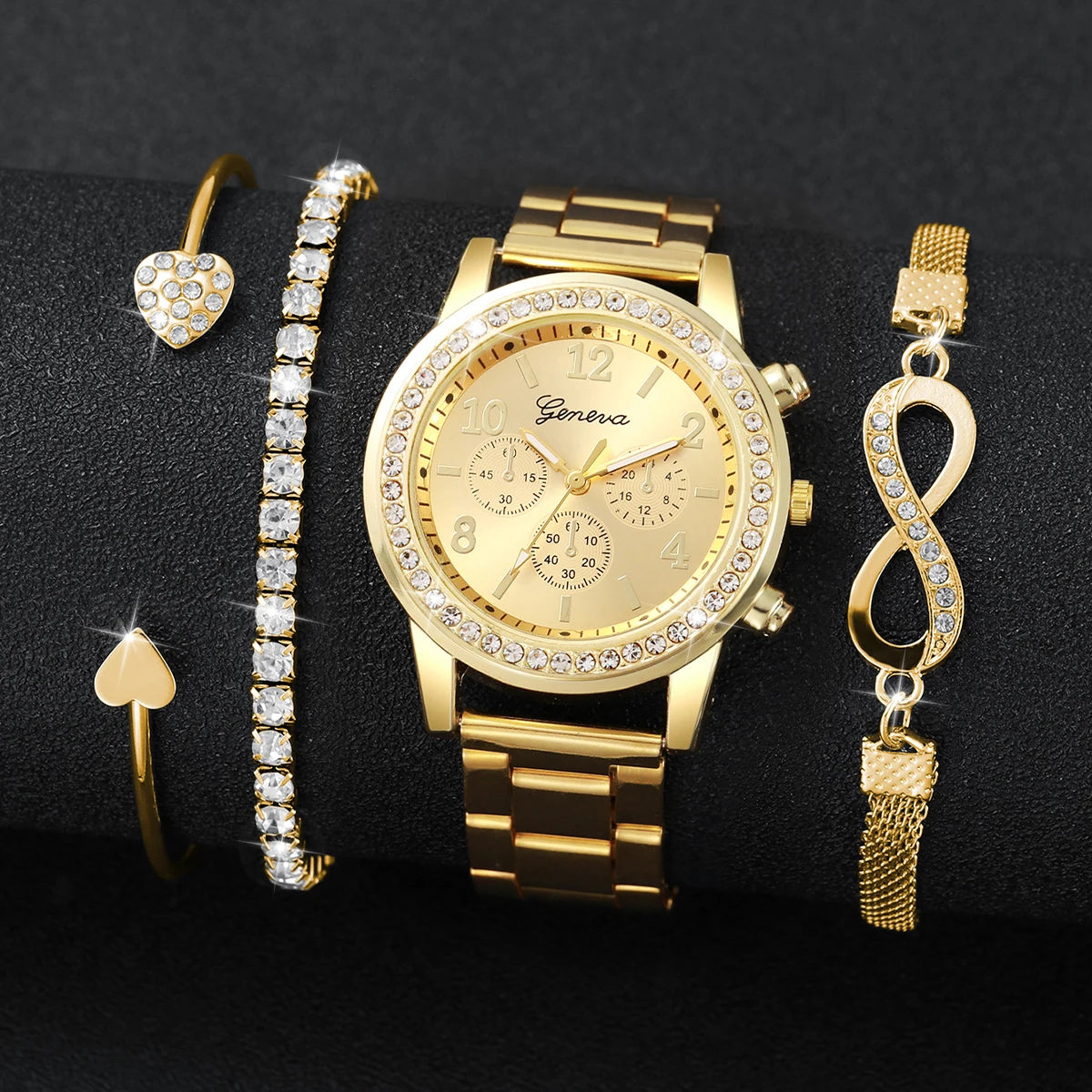 Women's Watch Set - 4pcs Luxury Steel Band Rhinestone Quartz Watches