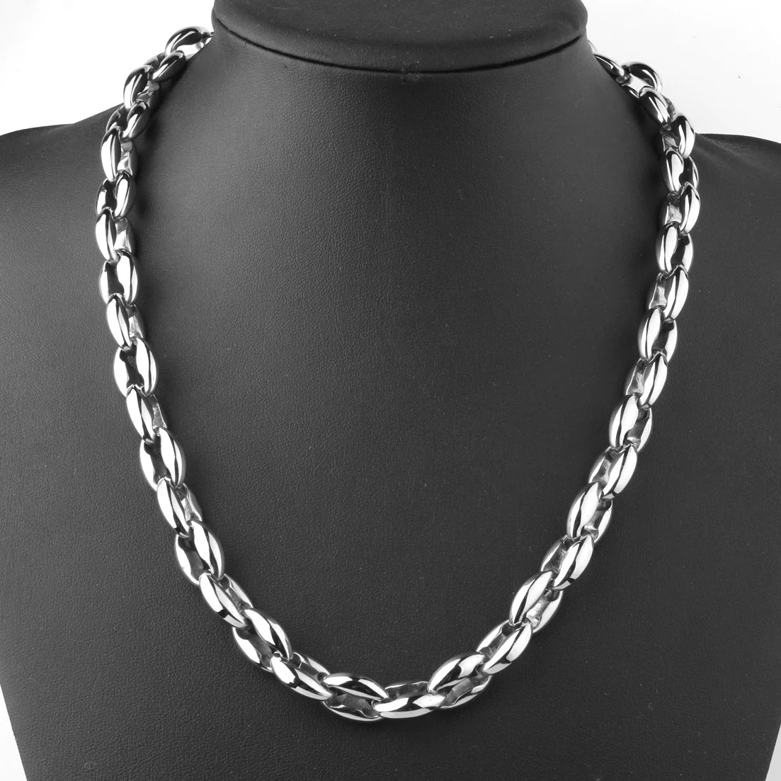 Collier à maillons en forme de grain de café - Acier inoxydable 316L, 18 à 102 cm