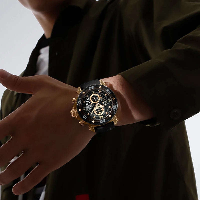 ساعة NAVIFORCE للرجال كوارتز عصرية مقاومة للماء حتى 5ATM ساعات رجالية كرونوغراف عقارب مضيئة حزام سيليكون خفيف الوزن