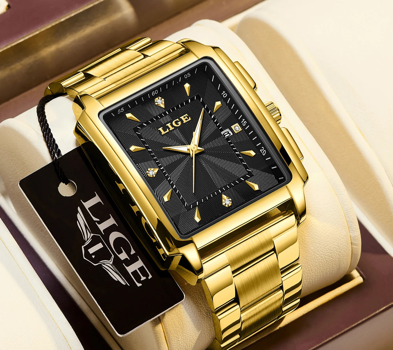 ساعة LIGE العصرية للأعمال للرجال، ساعة رياضية مربعة مقاومة للماء للرجال، علامة تجارية فاخرة، ساعة كوارتز عسكرية كرونوغراف