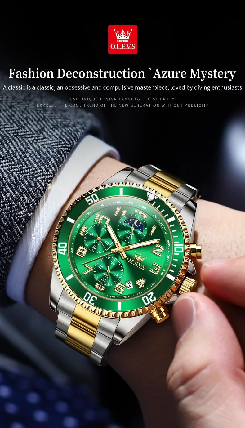 ساعات OLEVS 2926 للرجال ماركة أزياء جديدة فاخرة كوارتز ساعة بثلاثة موانئ صغيرة من الفولاذ المقاوم للصدأ ومقاومة للماء كرونوغراف