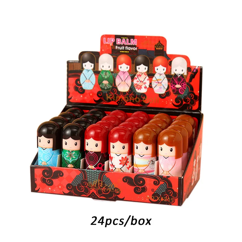 مجموعة مرطب شفاه لطيفة على شكل زجاجة - 24 قطعة مرطبة للشفاه بنكهات مختلفة