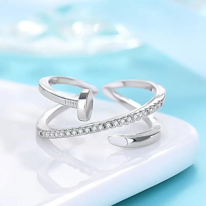 Bague de couple tendance - Bague ajustable en cuivre et zirconium avec cristal