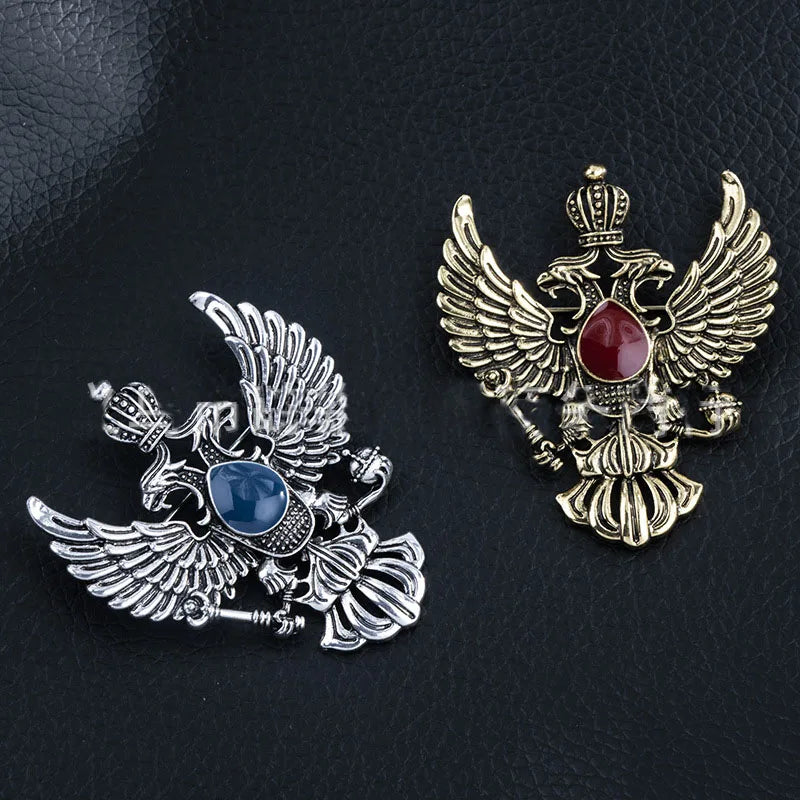 دبوس بروش على شكل نسر - دبوس ياقة شارة نسر برأسين عتيقين