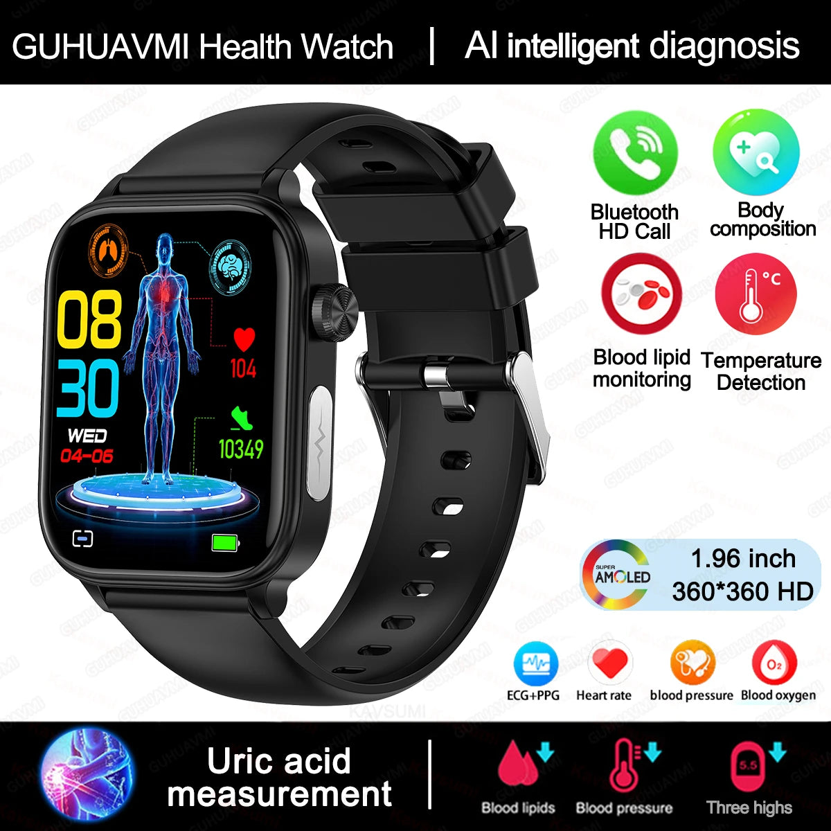 Smart Watch 2025 - ECG+PPG Blood Pressure Blood Lipid Uric Acid Menstrual Tracker