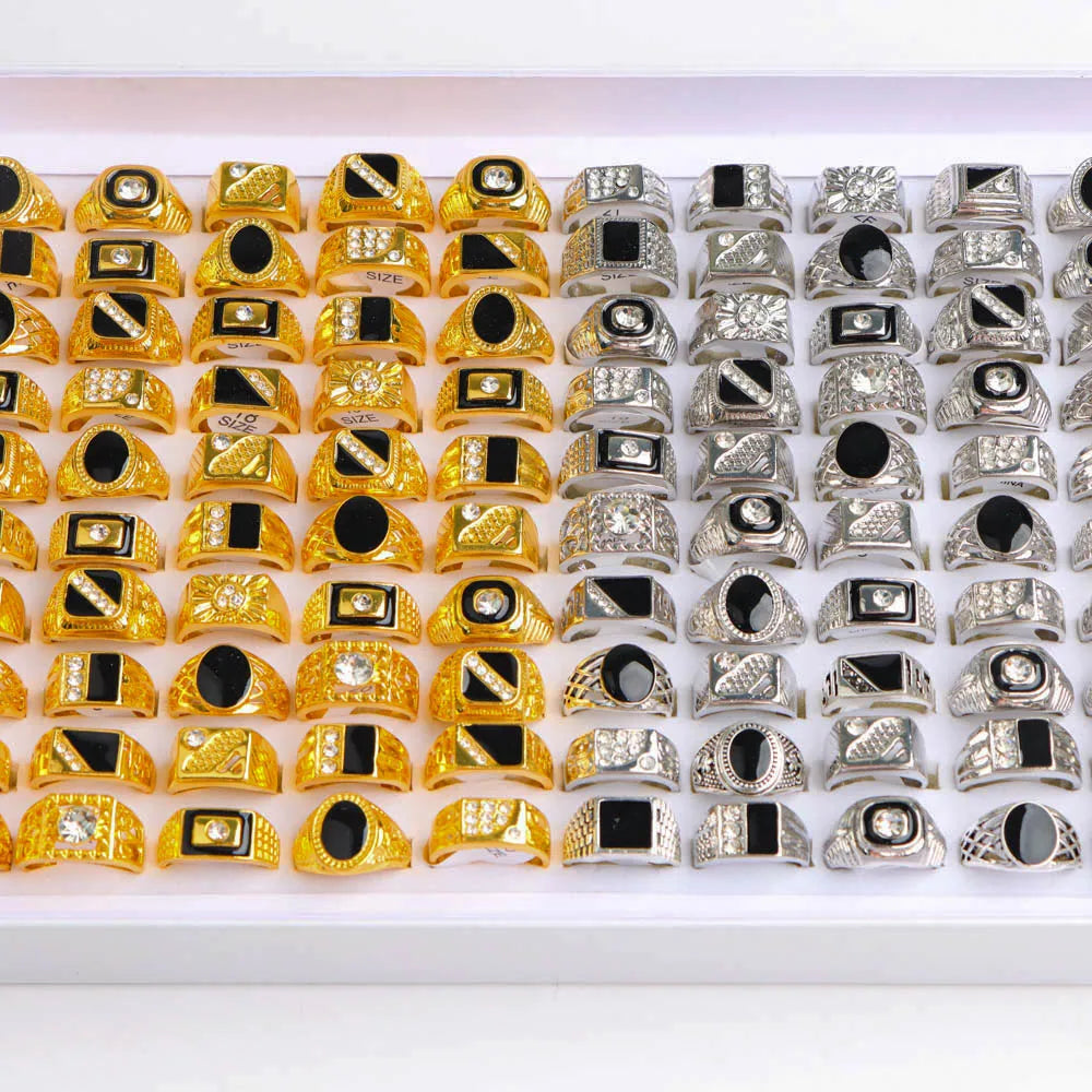 Bagues strass en gros - Lot de 10 à 50 pièces style rétro punk