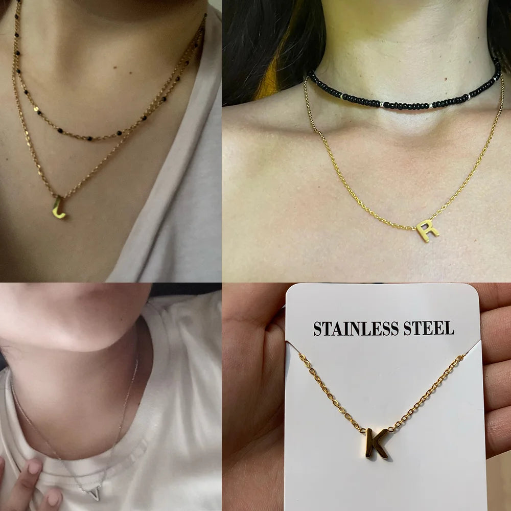 Collier ras du cou minimaliste en acier inoxydable avec initiale AZ - Lettre AZ