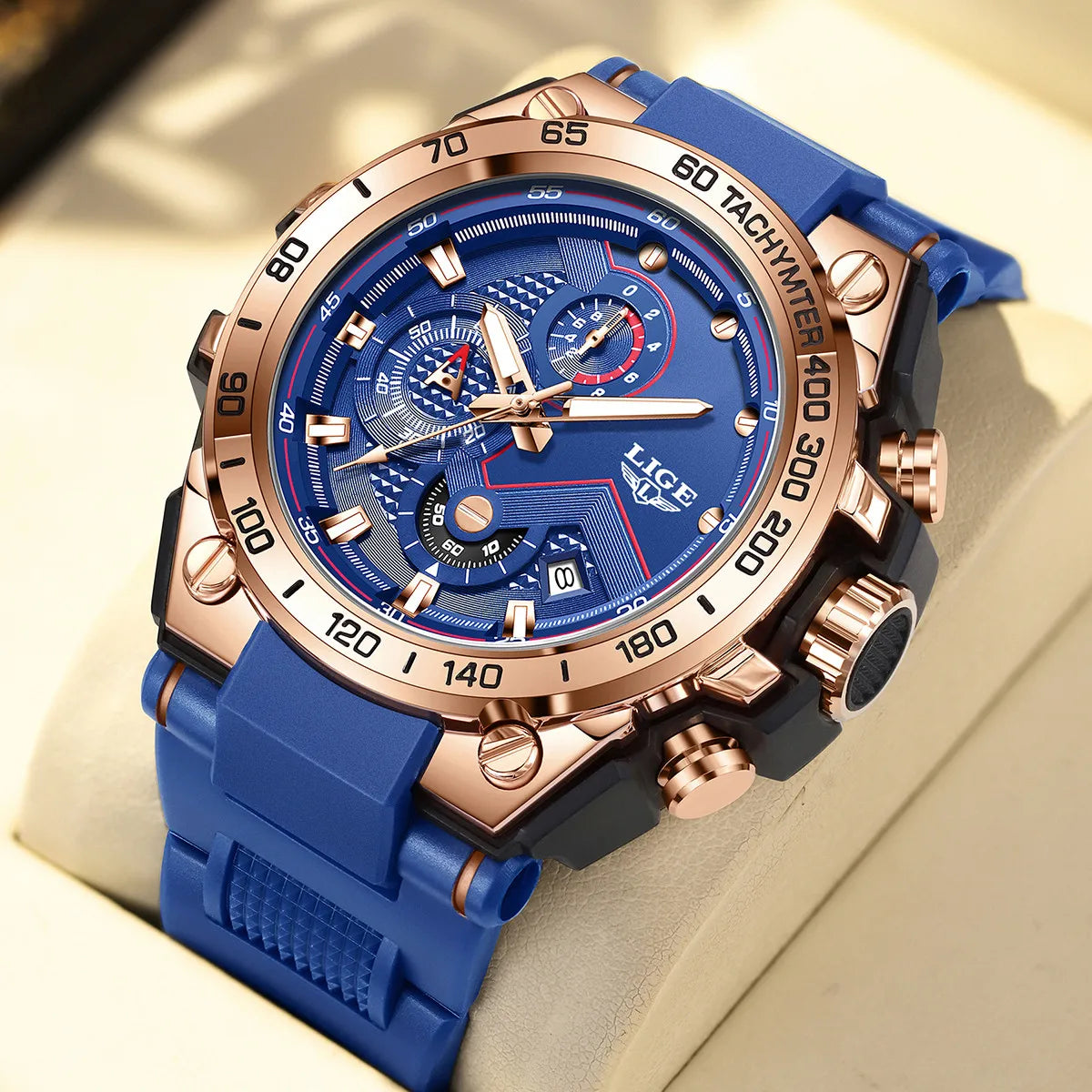 ساعة LIGE الجديدة للرجال متعددة الوظائف بحزام من السيليكون مقاومة للماء وتقويم مضيء وساعات كوارتز رياضية أنيقة للرجال