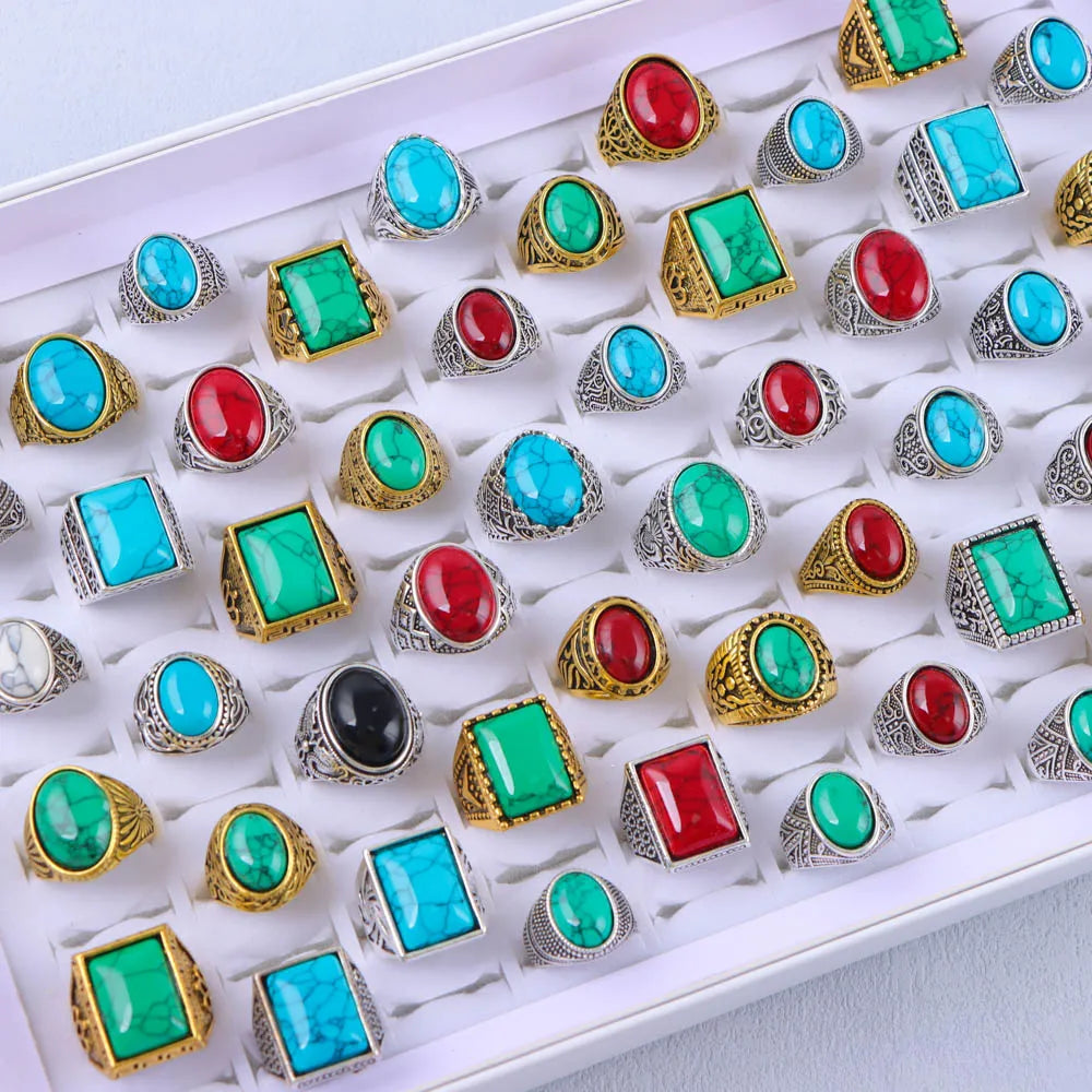 خواتم من الأحجار الطبيعية للبيع بالجملة - مجموعة من 10 إلى 50 قطعة بتصميم كلاسيكي مختلط