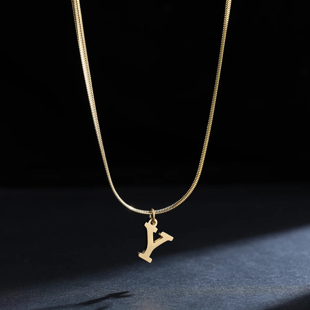 Collier alphabet doré - Initiale AZ - Chaîne serpent en acier inoxydable