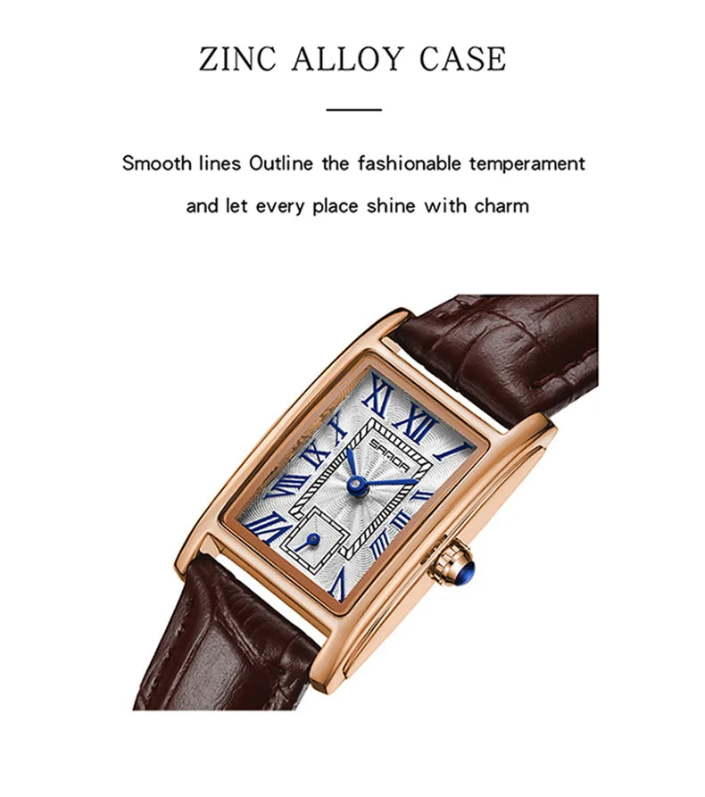 ساعة SANDA 1116 النسائية - ساعة كوارتز مستطيلة مقاومة للماء