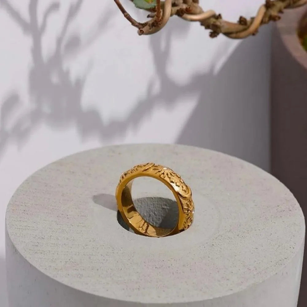 Bamboo Stackable Rings - Minimalist Gold Stainless Steel Set