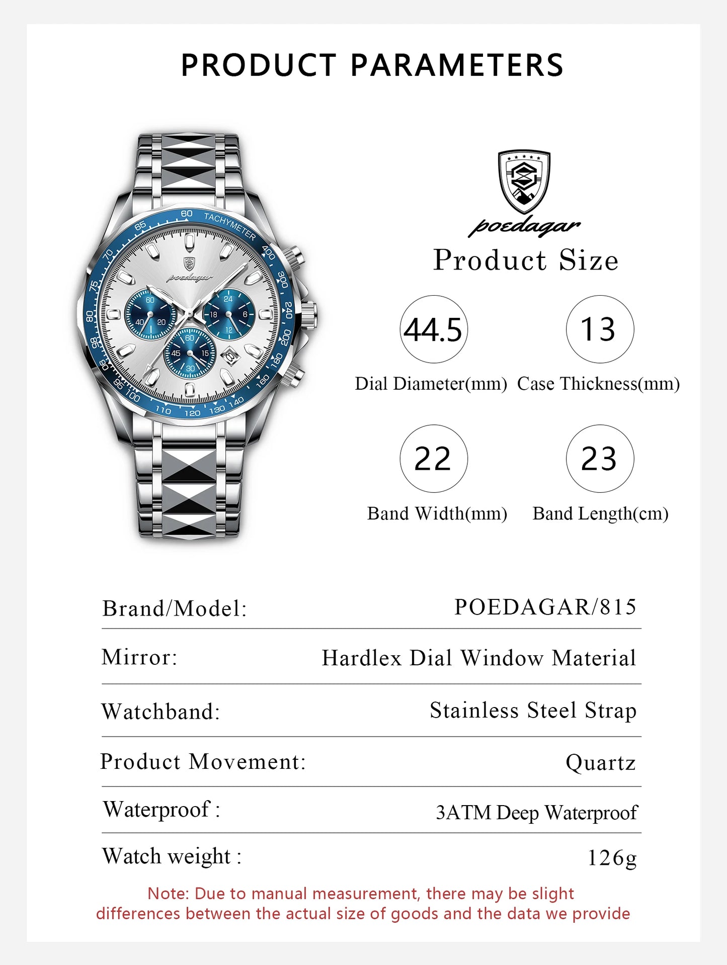 ساعة POEDAGAR للرجال من ماركة الأزياء المقاومة للماء والفولاذ المقاوم للصدأ ساعات رجالية مضيئة كرونوغراف وتاريخ كوارتز ساعة رياضية للرجال