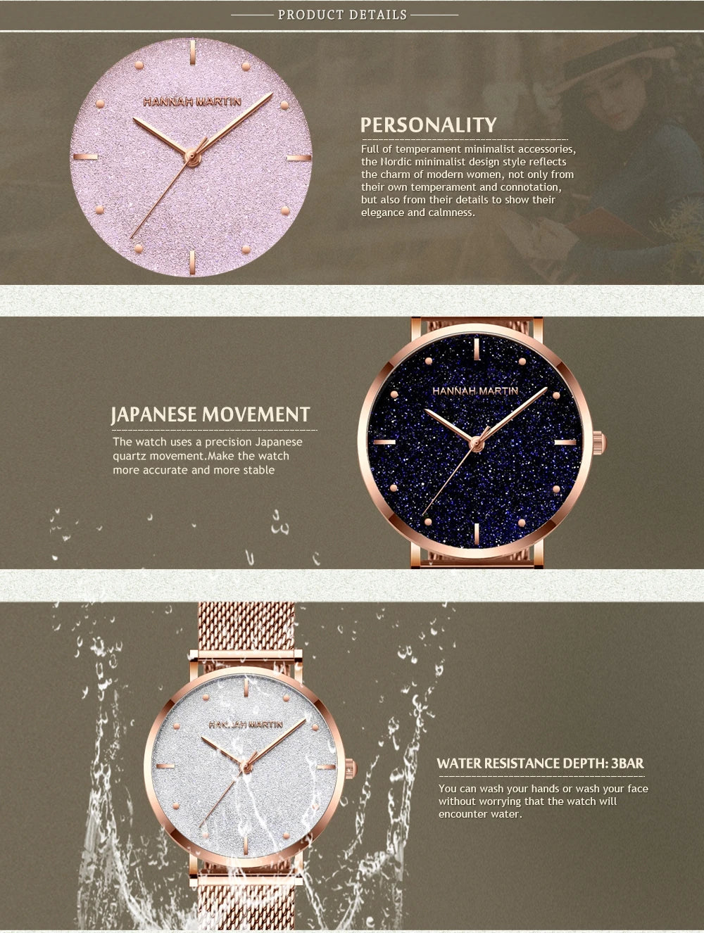 Montre femme Hannah Martin 2025 - Montre de luxe à cadran mat et bracelet en maille