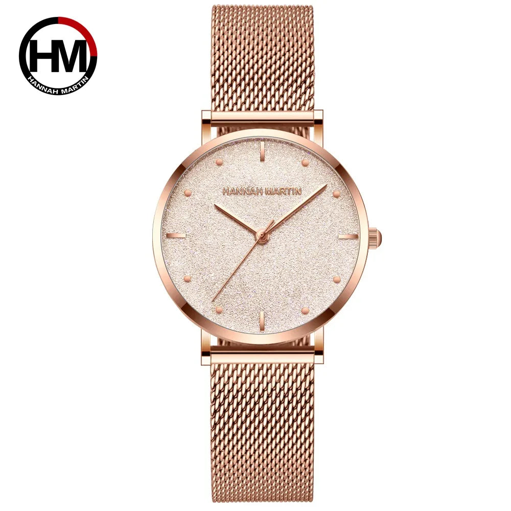 Montre femme Hannah Martin 2025 - Montre de luxe à cadran mat et bracelet en maille