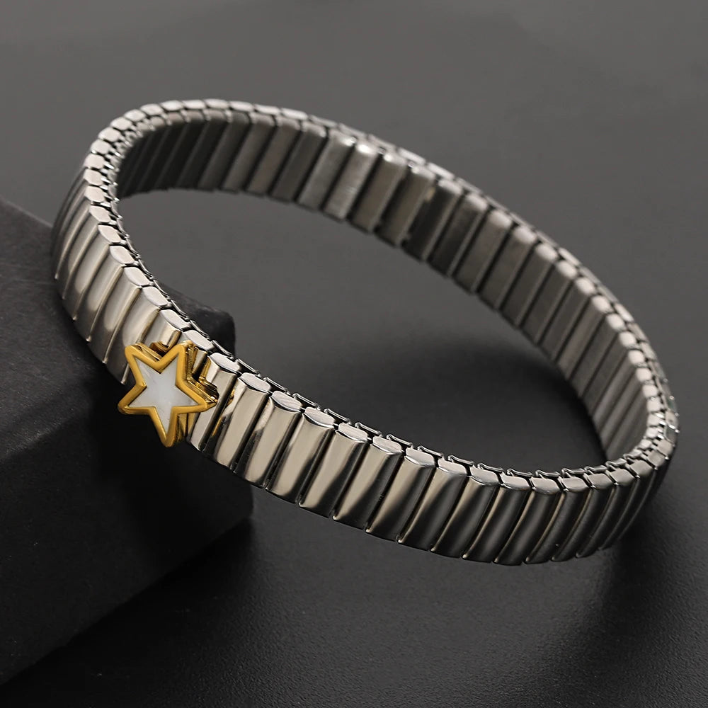 سوار مرن على شكل حلقة حب - سوار من الفولاذ المقاوم للصدأ بنمط نجمة