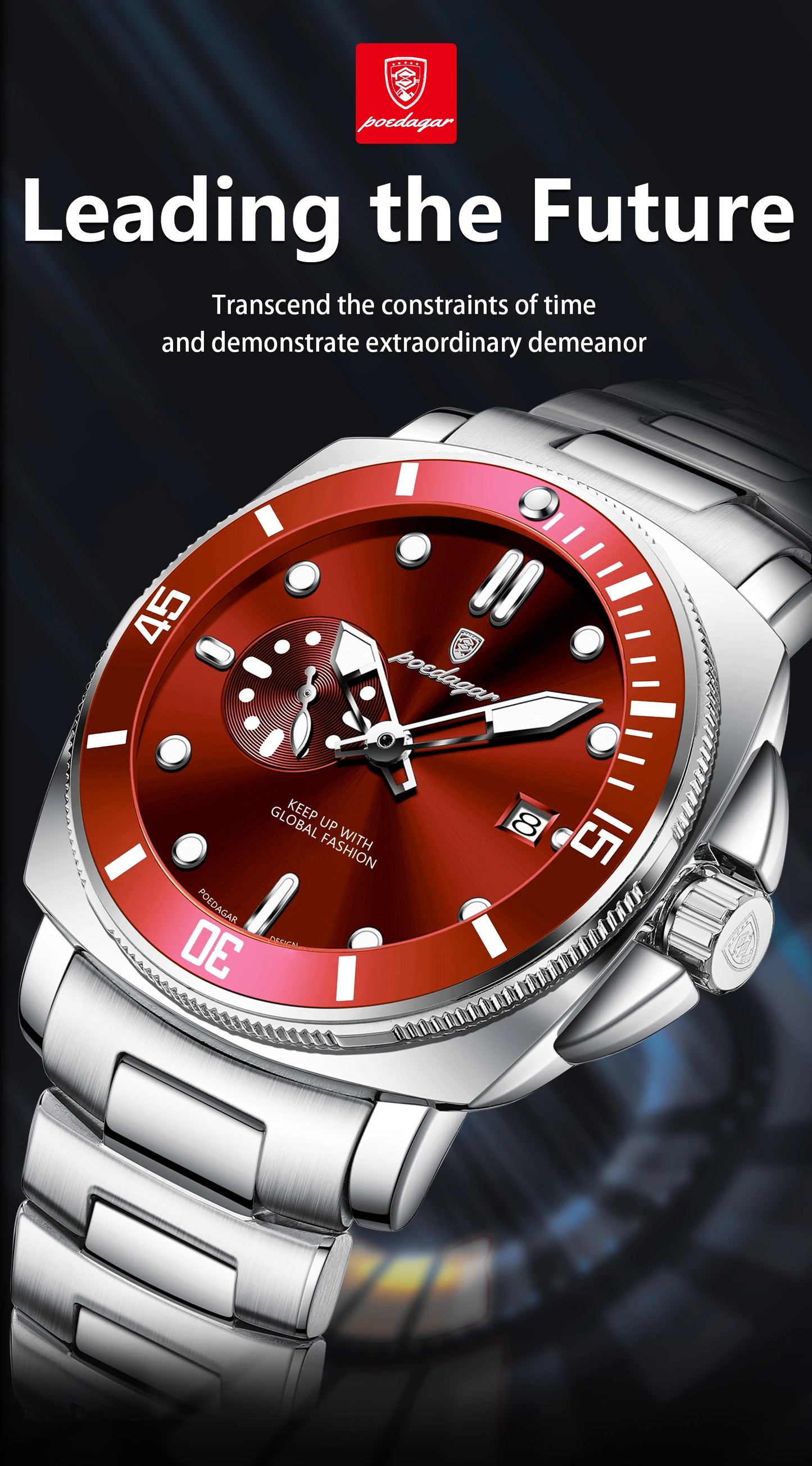 Montre-bracelet de luxe pour homme POEDAGAR, étanche, lumineuse, date, en acier inoxydable, à quartz, pour le sport et les affaires.