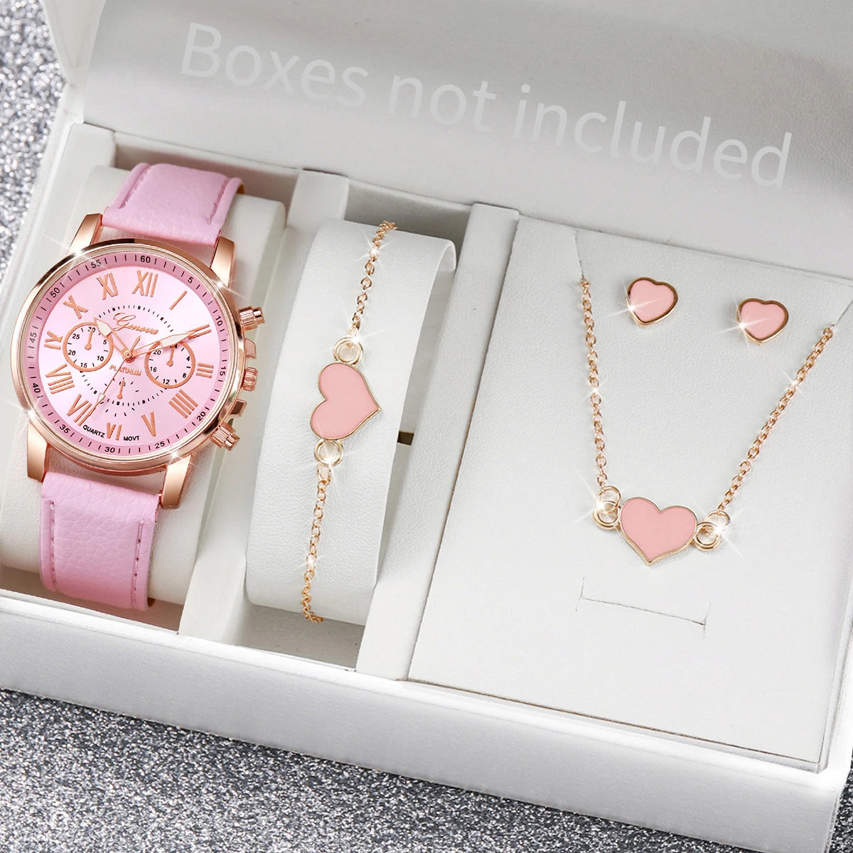 Women's Watch Set - 5/6pcs Heart Rhinestone Leather Band Watches