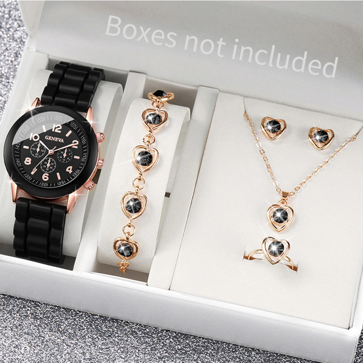 Women's Watch Set - 5/6pcs Silicone Band Quartz Watches Jewelry Set